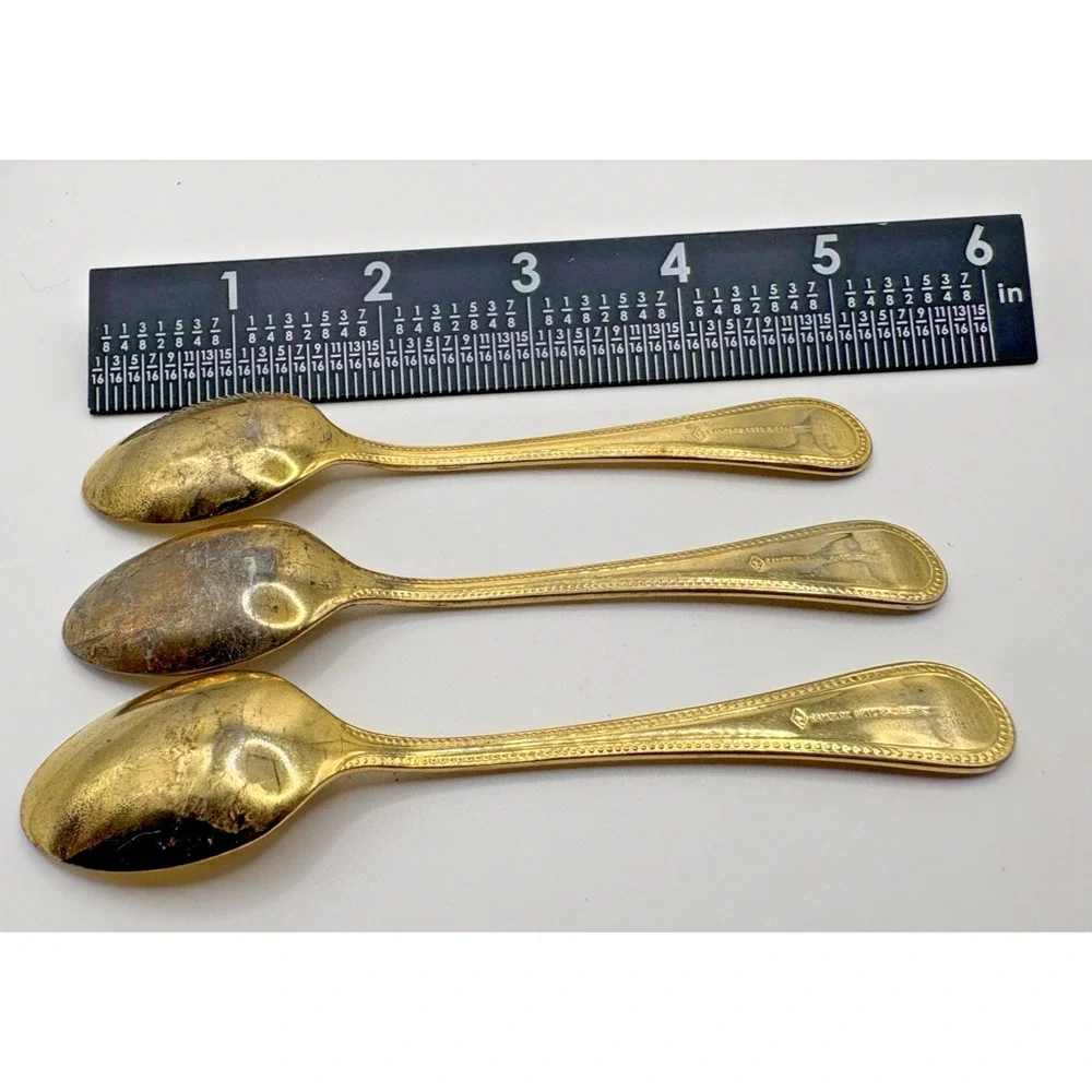 3 Bangkok Arts & Crafts Thai Airlines 18/8 Stainless Demitasse Spoons Gold Color